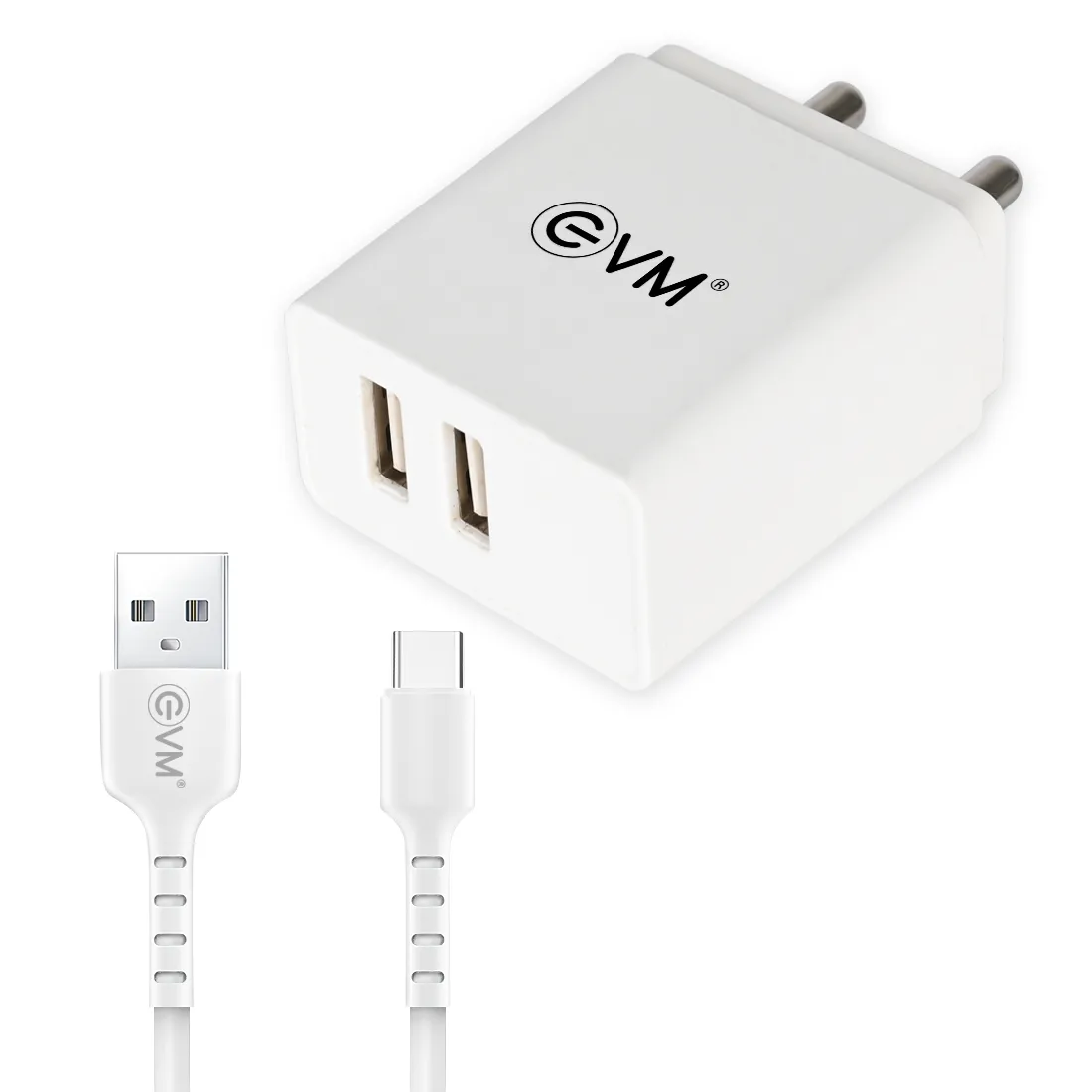 EVM Mobile Charger With Cable (USB to Type-C) Dual USB 12W view 2